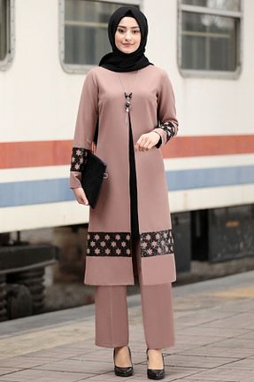 ست بالاتنه و پائین تنه حجاب قهوه ای زنانه رگولار Genel Markalar - کد 47315876