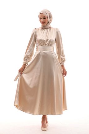 لباس مجلسی حجاب بژ زنانه یقه شالی Modida Collection - کد 816239499