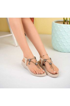 صندل بژ زنانه پاشنه تخت meefshoes - کد 816554427