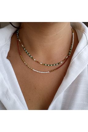 گردنبند جواهر زرشکی زنانه شیشه Feel & Art - کد 849287586