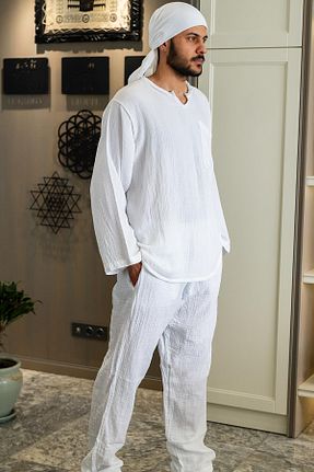 ست بالاتنه و پائین تنه سفید مردانه بافتنی Zeliha Baysan - کد 849417467