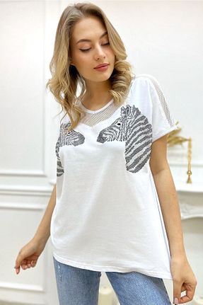 تیشرت سایز بزرگ سفید زنانه سایز بزرگ RICH GLAM - کد 285339625