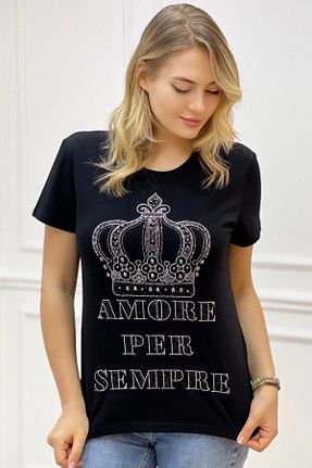 تیشرت سایز بزرگ مشکی زنانه سایز بزرگ RICH GLAM - کد 283305586