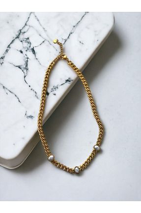 گردنبند استیل ( فولاد ) طلائی زنانه استیل ضد زنگ With Accessory - کد 839079007