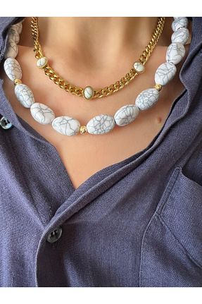گردنبند استیل ( فولاد ) طلائی زنانه استیل ضد زنگ With Accessory - کد 839079007