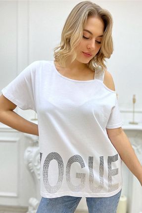 تیشرت سایز بزرگ سفید زنانه سایز بزرگ RICH GLAM - کد 303921572
