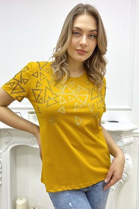 تیشرت سایز بزرگ زرد زنانه سایز بزرگ RICH GLAM - کد 286942687