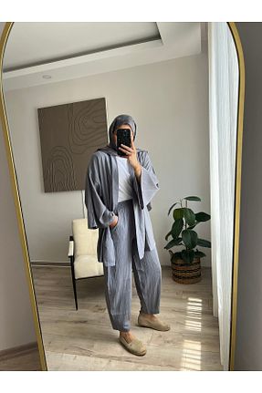 ست بالاتنه و پائین تنه طوسی زنانه Keten Görünümlü müqofficial - کد 849285599