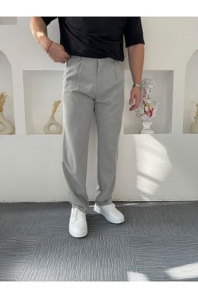 شلوار پارچه ای طوسی مردانه کش دار UTTBASİC - کد 849480813