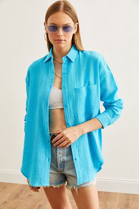 پیراهن آبی زنانه اورسایز Olalook - کد 848855144
