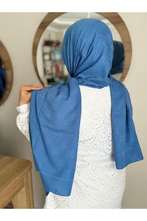 شال آبی زنانه پنبه ای Flowerscarfs - کد 842120839