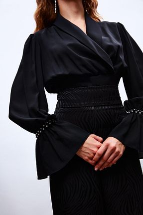 بلوز مشکی زنانه ساده Sateen - کد 762302134