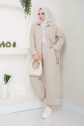 ست بالاتنه و پائین تنه حجاب بژ زنانه رگولار burcumgiyim - کد 849631180