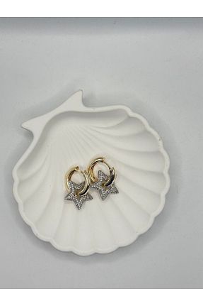 گوشواره استیل (فولاد) طلائی زنانه استیل ضد زنگ becgjewelry - کد 832160371