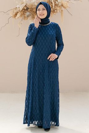 لباس مجلسی سرمه ای زنانه یقه گرد پولکی سایز بزرگ کد 849757743