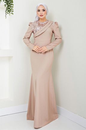 لباس مجلسی حجاب قهوه ای زنانه یقه دوچرخه ModaMerve - کد 838711844