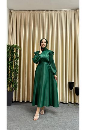 لباس مجلسی حجاب سبز زنانه یقه ایستاده Tarzım Tuba - کد 836052899