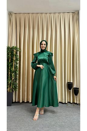 لباس مجلسی حجاب سبز زنانه یقه ایستاده Tarzım Tuba - کد 836052899
