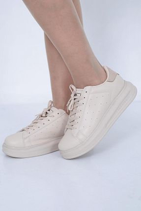 کفش اسنیکر بژ زنانه بند دار lady classy - کد 763421673