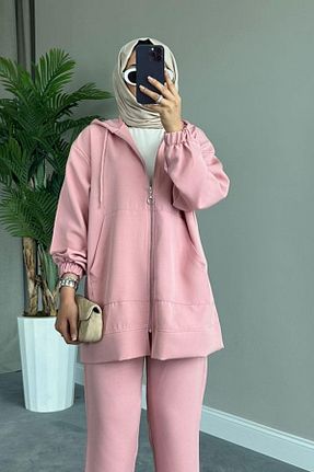 ست بالاتنه و پائین تنه حجاب صورتی زنانه رگولار burcumgiyim - کد 849561633