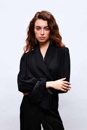 بلوز مشکی زنانه ساده Sateen - کد 762302134