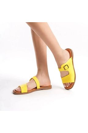 دمپائی زرد زنانه چرم خالص ND Shoes - کد 849629221