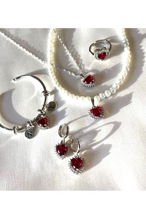 ست جواهر قرمز زنانه روکش نقره soiestore - کد 748271001