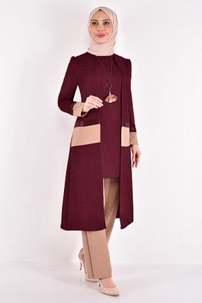 ست بالاتنه و پائین تنه زرشکی زنانه بافتنی ModaMerve - کد 794505443