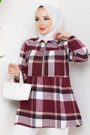 تونیک حجاب زرشکی زنانه مخلوط پلی استر ModaMerve - کد 765625543
