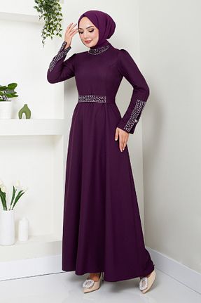 لباس مجلسی حجاب بنفش زنانه یقه دوچرخه ASN - کد 843782689