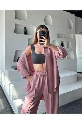 ست بالاتنه و پائین تنه صورتی زنانه بافتنی VİOLETİA - کد 849561595