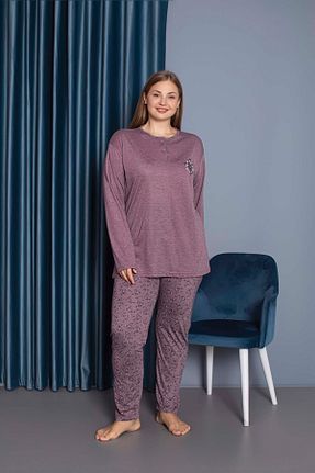 ست لباس راحتی سایز بزرگ بنفش زنانه طرح دار IŞILAY HOMEWEAR - کد 847851484