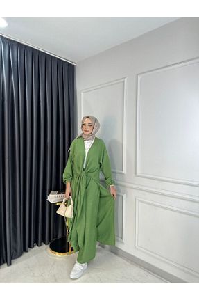 ست بالاتنه و پائین تنه حجاب خاکی زنانه اورسایز MAYKA - کد 847363711