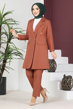 ست بالاتنه و پائین تنه قهوه ای زنانه بافتنی ModaMerve - کد 802046400