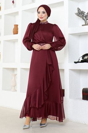 لباس مجلسی حجاب زرشکی زنانه شیفون ModaMerve - کد 832108428