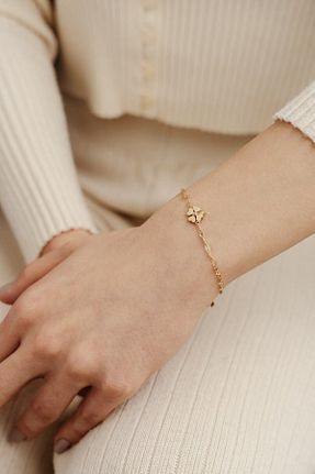 دستبند طلا سبز زنانه 14 عیار Başbuğ Mücevher - کد 815601501