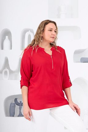 بلوز سایز بزرگ قرمز زنانه سایز بزرگ Rmg - کد 828654156