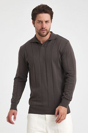 پلیور قهوه ای مردانه تنگ Tarz Cool - کد 849555236