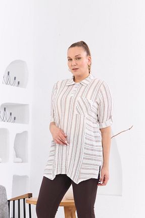 بلوز سایز بزرگ قهوه ای زنانه سایز بزرگ Rmg - کد 835843196