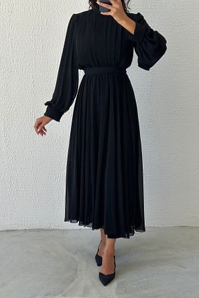 لباس مجلسی حجاب مشکی زنانه یقه دوچرخه LEYUZE BUTİK - کد 849936199