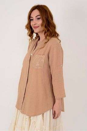 پیراهن قهوه ای زنانه اورسایز Park Moda - کد 850068242