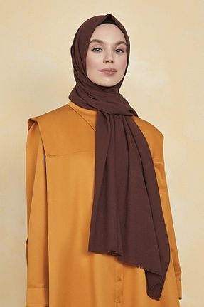 شال قهوه ای زنانه پنبه ای KALİLA - کد 75039456