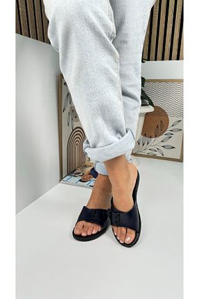 دمپائی سرمه ای زنانه چرم مصنوعی İmerShoes - کد 849820213
