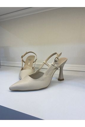 کفش پاشنه بلند کلاسیک بژ زنانه چرم مصنوعی MGSHOES - کد 849796535