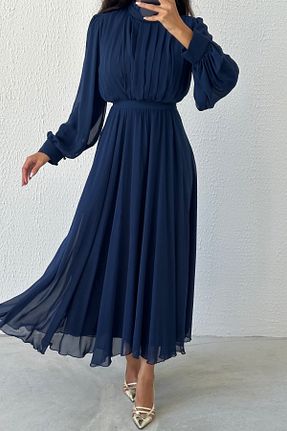 لباس مجلسی حجاب سرمه ای زنانه یقه دوچرخه LEYUZE BUTİK - کد 849936377