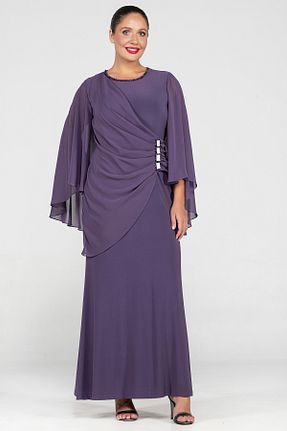 لباس مجلسی سایز بزرگ بنفش زنانه یقه دوچرخه MİYORO - کد 849941435
