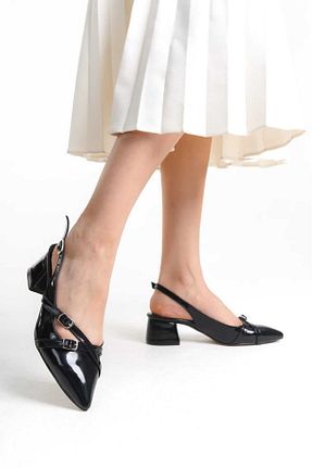 کفش پاشنه بلند کلاسیک مشکی زنانه چرم لاکی mor ayakkabı - کد 849989366