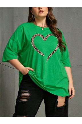 تیشرت سایز بزرگ سبز زنانه تکی MODAVİBE - کد 850001463