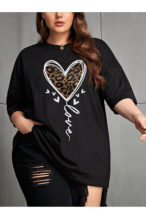 تیشرت سایز بزرگ مشکی زنانه اورسایز MODAVİBE - کد 850064294