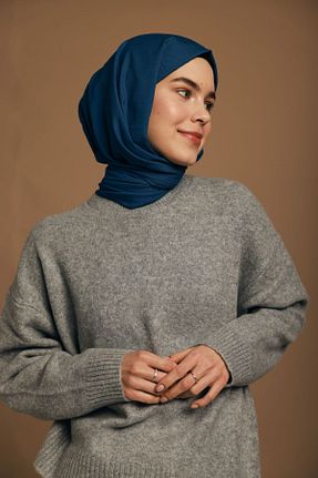 شال سرمه ای زنانه پنبه ای Modakaşmir - کد 850084812